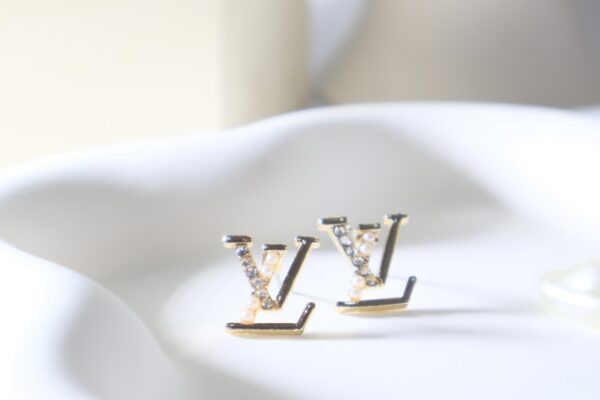 LV Logo Gold Toned Studs