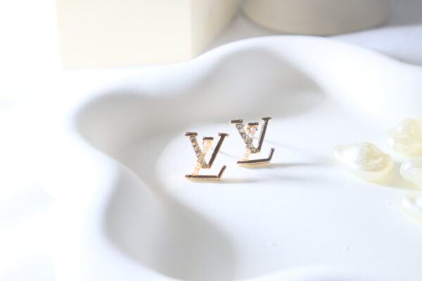 LV Logo Gold Toned Studs - Image 2