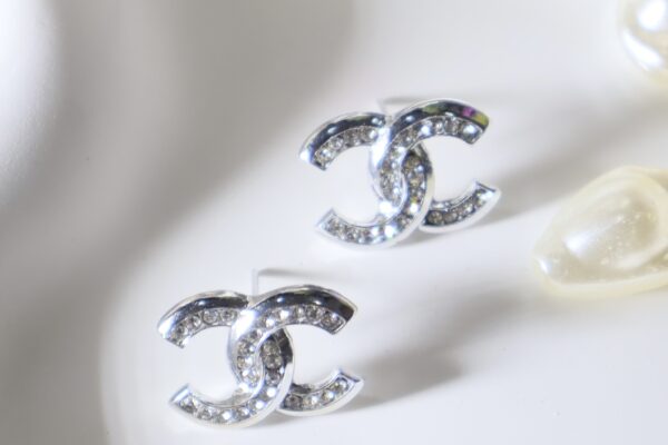 Chanel CC Logo Classic Studs-Silver Toned - Image 5