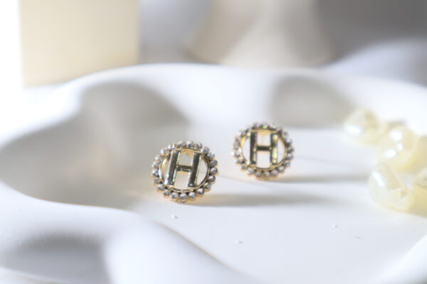 Hermes H Logo Studs-Gold Toned - Image 4