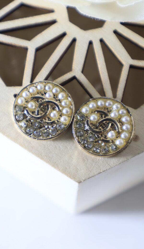 Chanel CC Logo Pearl Studs - Image 5