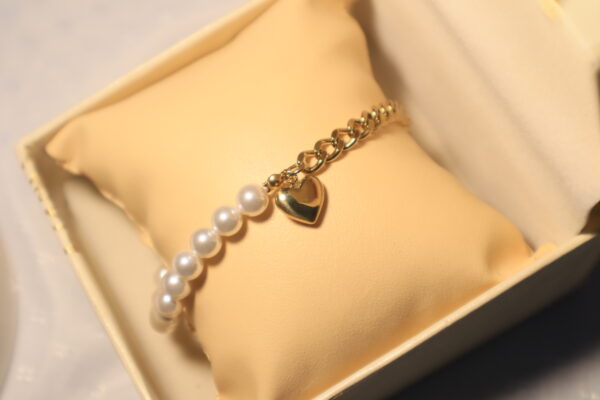 Pearl & Chain Heart Charm Bracelet