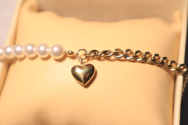 Pearl & Chain Heart Charm Bracelet - Image 3