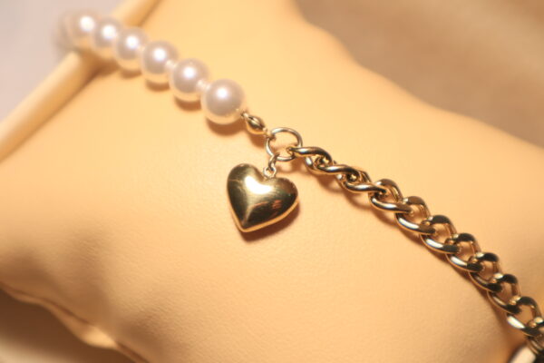 Pearl & Chain Heart Charm Bracelet - Image 2