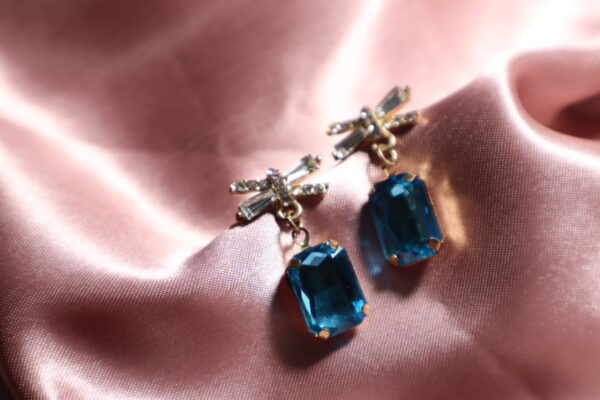 Bow Blue Drop Earrings - Image 2